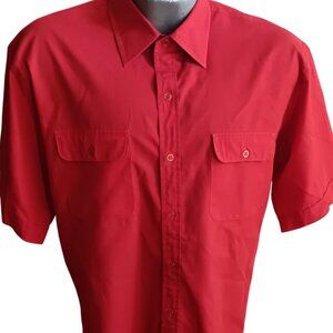 Vintage Men's Tall Large Shirt 1970s Sears Ruby Red Groovy Businessman